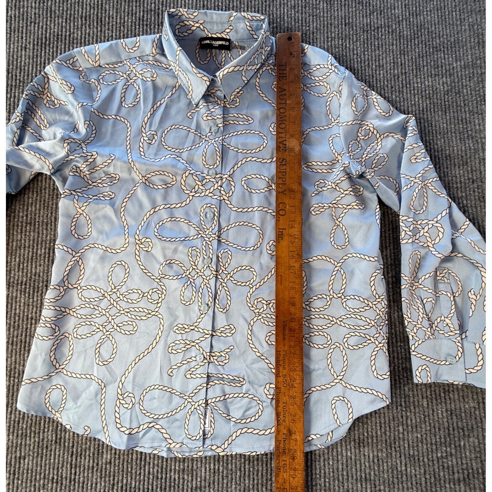 Karl Lagerfeld Paris Womens Blue Nautical Rope Print Button Down Blouse Large - Picture 6 of 8